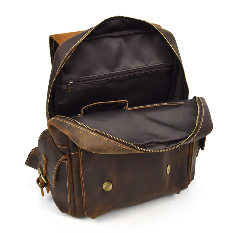 Vintage Genuine Leather Men’s Travel Backpack 15” Laptop Daypack Large Leather Rucksack