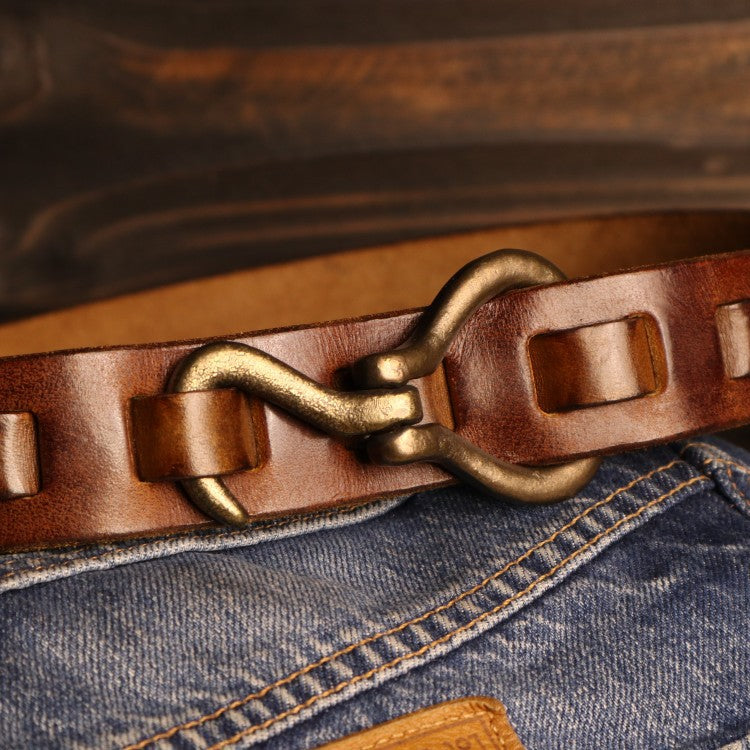 Men’s Handcrafted Woven Hemp Belt – Solid Copper Buckle Vintage Style