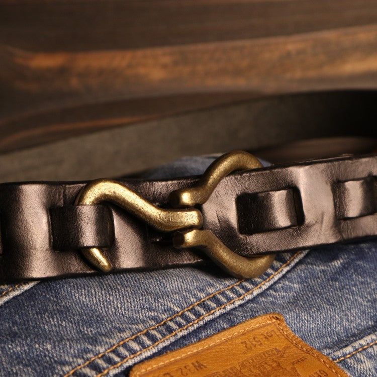 Men’s Handcrafted Woven Hemp Belt – Solid Copper Buckle Vintage Style