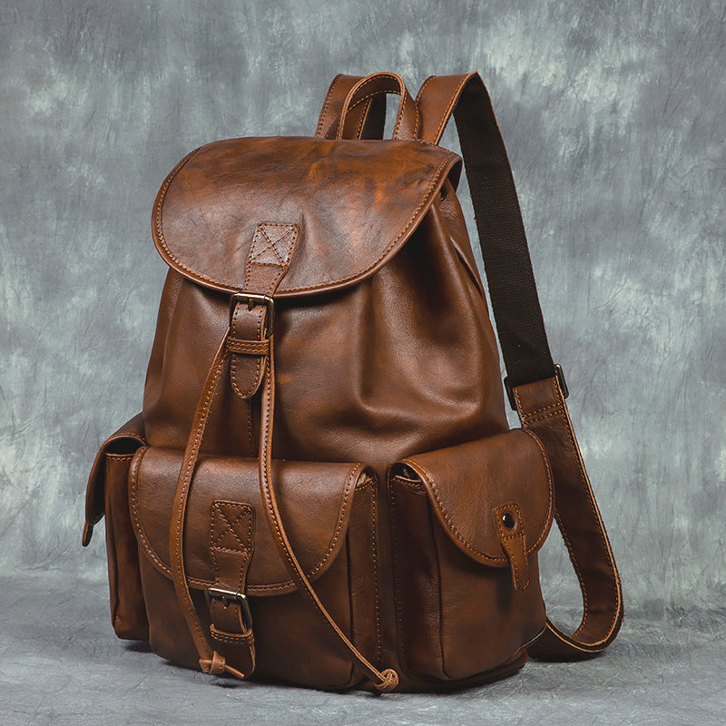 Genuine Leather Retro Backpack – Casual Soft Leather Hiking Bag