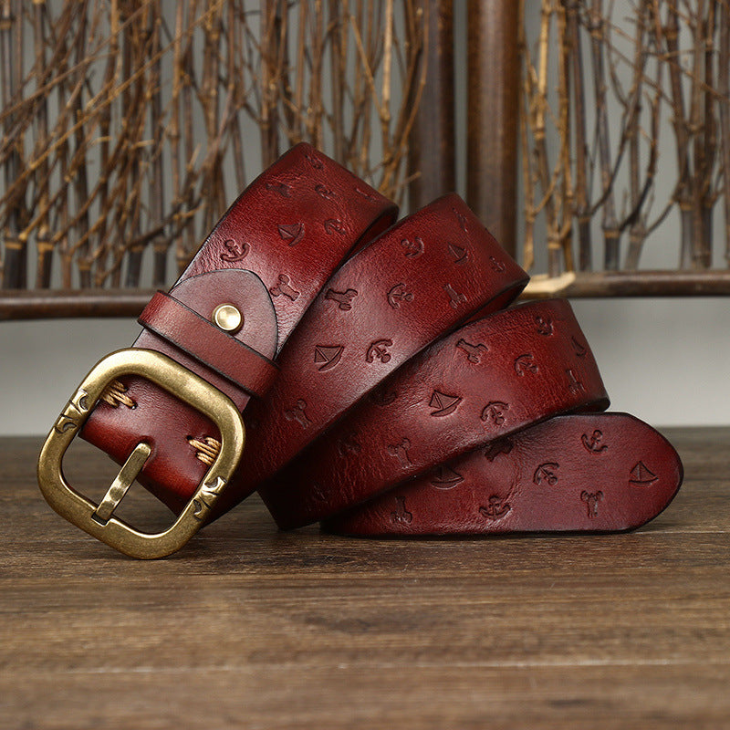 Men’s Korean-Style Patterned Leather Belt – Casual Fashion Waist Belt