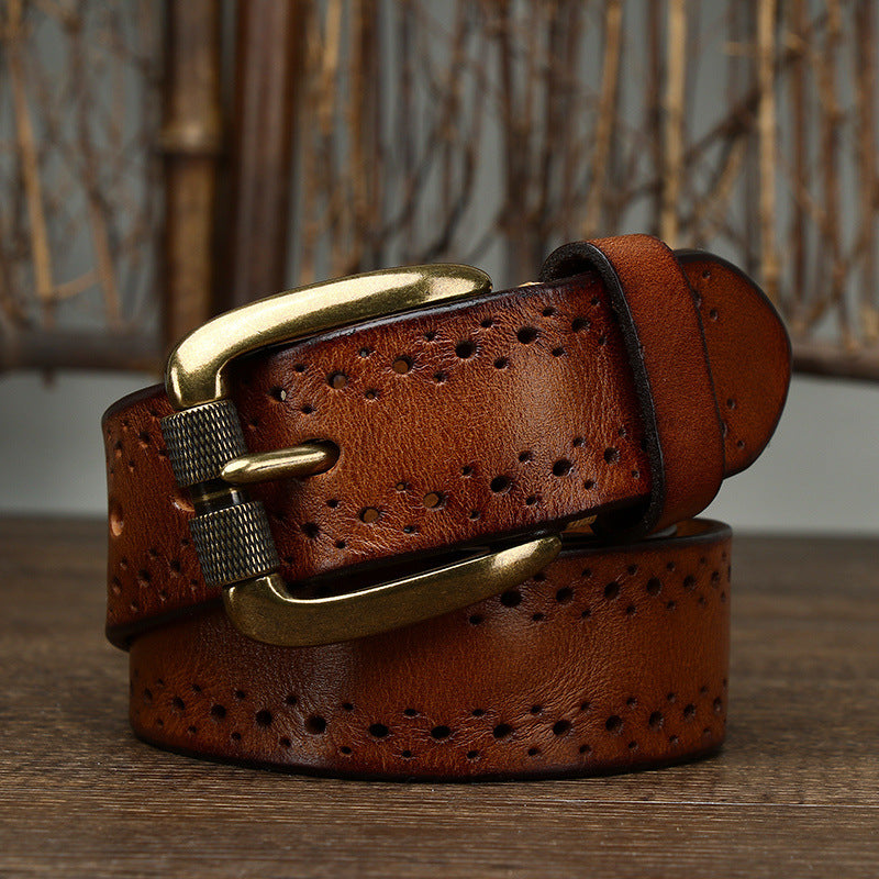 Vintage Genuine Cowhide Leather Men’s Belt – Luxury Pin Buckle Jeans Belt