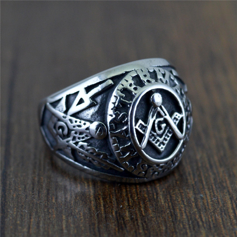 Men’s Masonic Totem Ring – Hip Hop Style Classic Statement Band