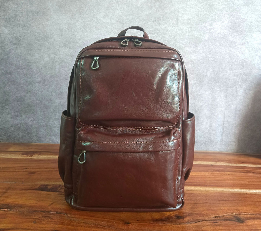 Premium Top Grain Cowhide Leather Backpack for Men Retro Casual Laptop Travel Bag