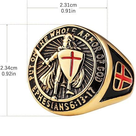 Men’s Retro Templar Shield Cross Ring – Titanium Steel Crusader Statement Band
