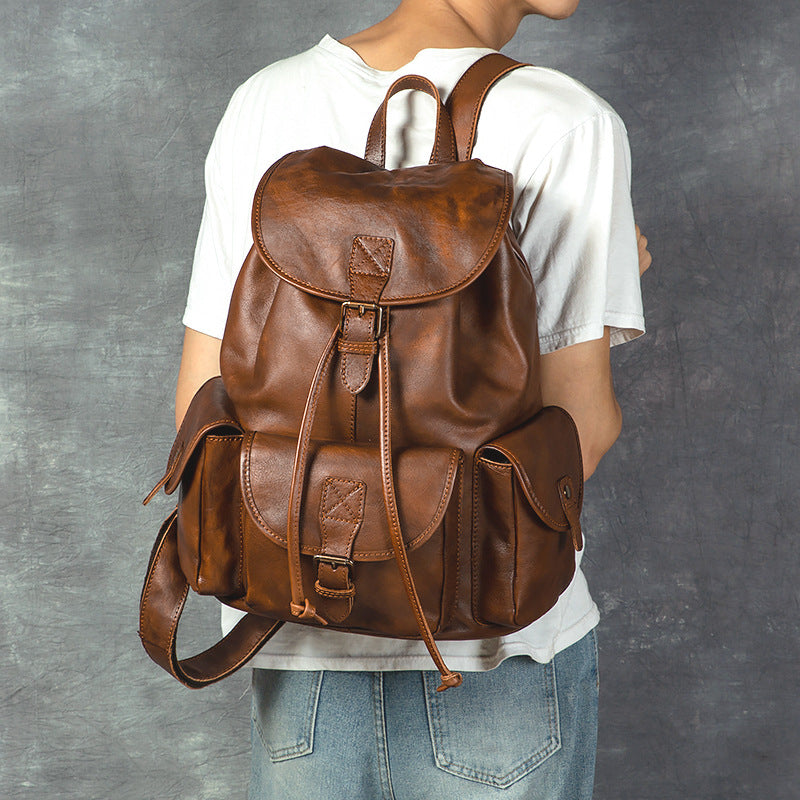 Genuine Leather Retro Backpack – Casual Soft Leather Hiking Bag