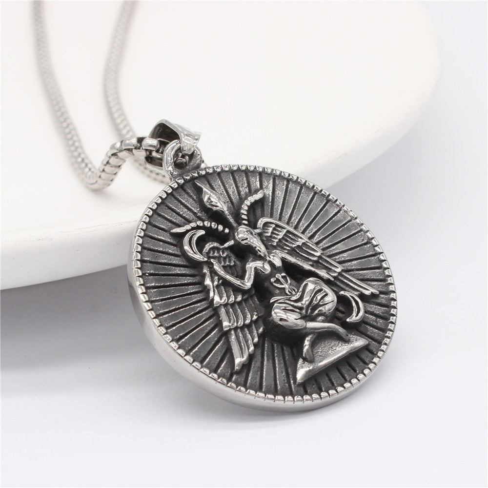 Fallen Angel Devil Satan Symbol Stainless Steel Men Necklaces Pendant