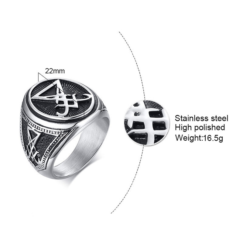Men’s Stainless Steel Satanic Baphomet Ring Gothic Occult Lucifer Demon Symbol B