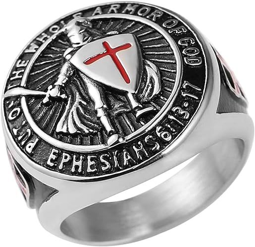 Men’s Retro Templar Shield Cross Ring – Titanium Steel Crusader Statement Band