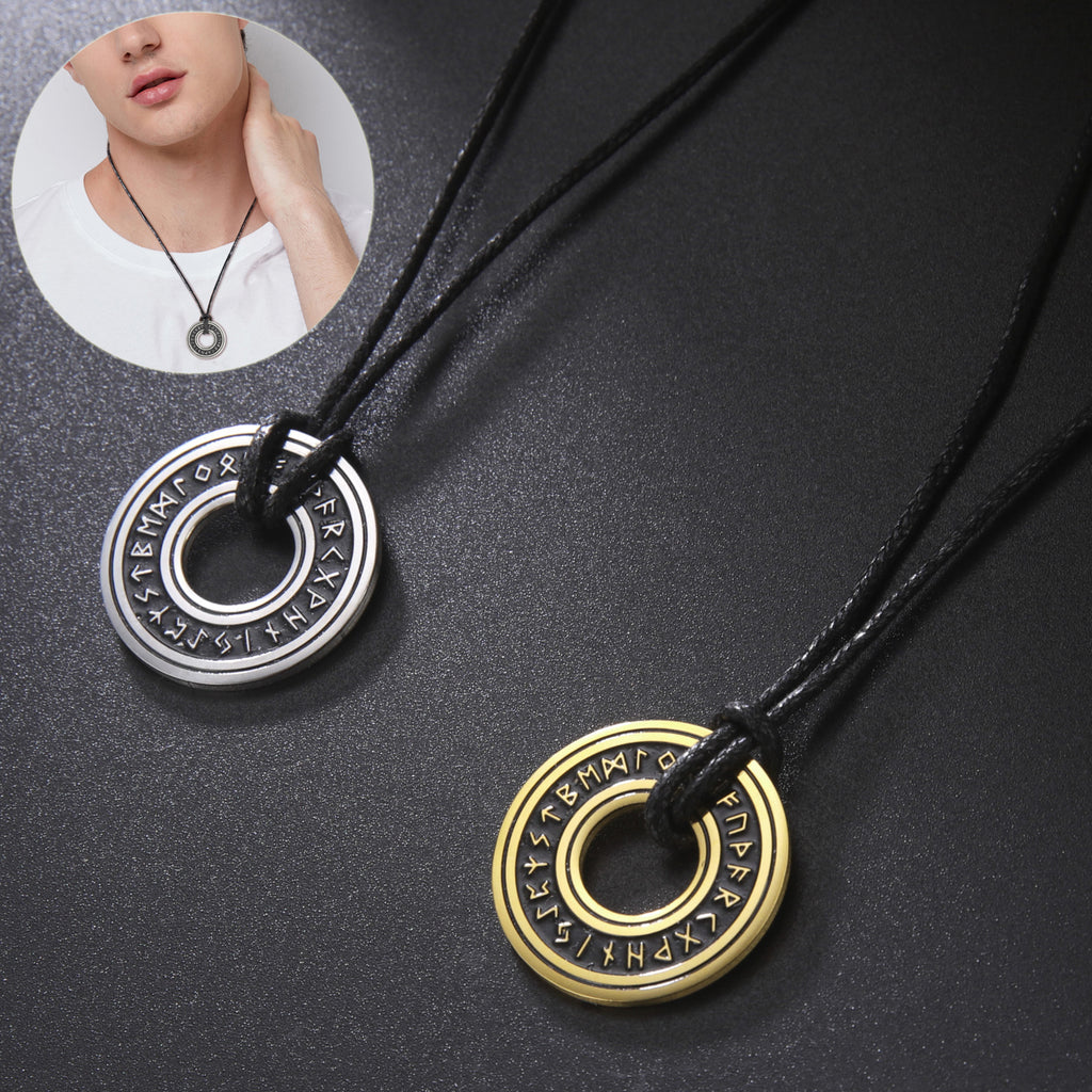 Vintage Nordic Rune Necklace for Men – Stainless Steel Viking Elder Futhark Pendant Amulet