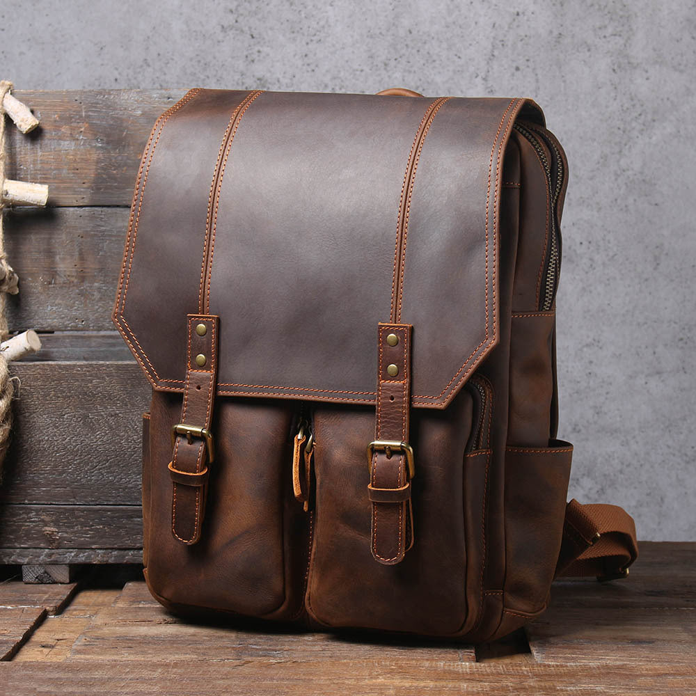 Men's Top Layer Cowhide Leather Backpack – Vintage Travel & Laptop Rucksack