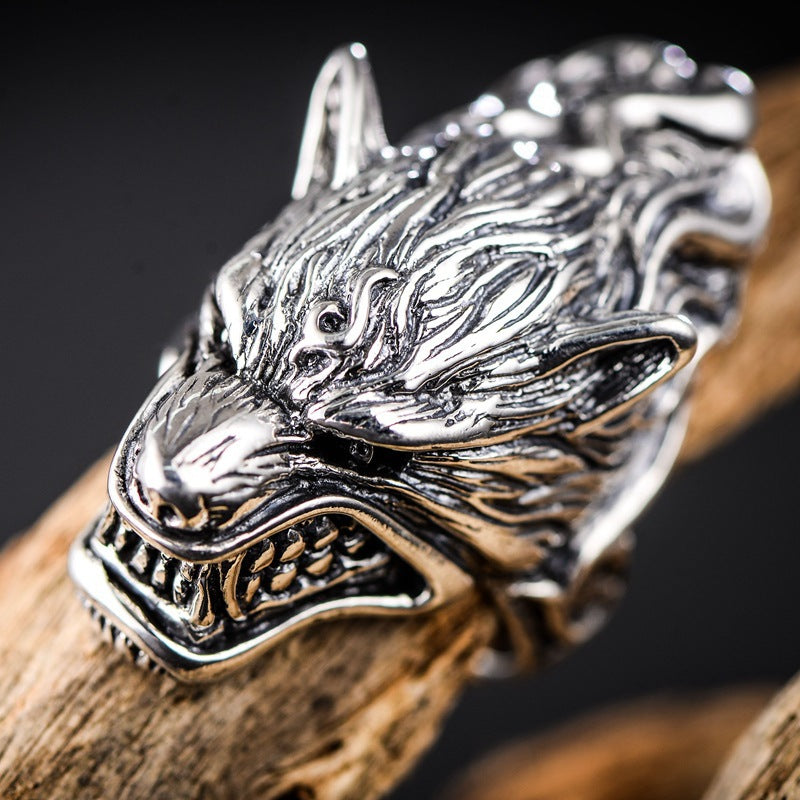 Men’s 925 Silver Wolf Head Ring – Bold Rugged Statement Ring