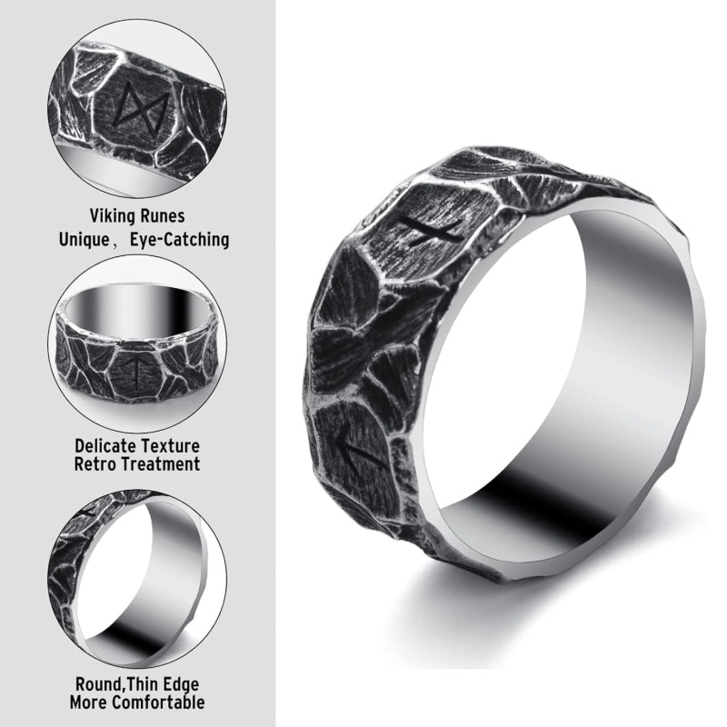 GTHIC Stainless Steel Viking Rings for Men Women Punk Vintage Band Ring Nordic Runes Amulet Ring Jewelry Gift for Couple