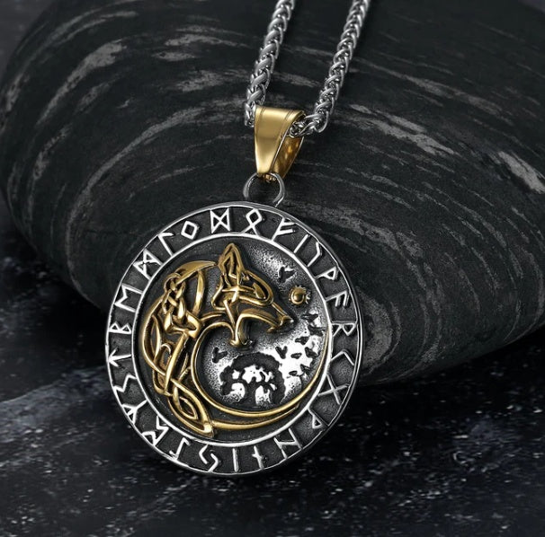 Vintage Nordic Rune Necklace for Men – Stainless Steel Viking Elder Futhark Pendant Amulet