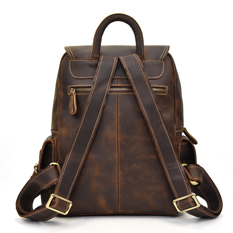 Vintage Genuine Leather Men’s Travel Backpack 15” Laptop Daypack Large Leather Rucksack
