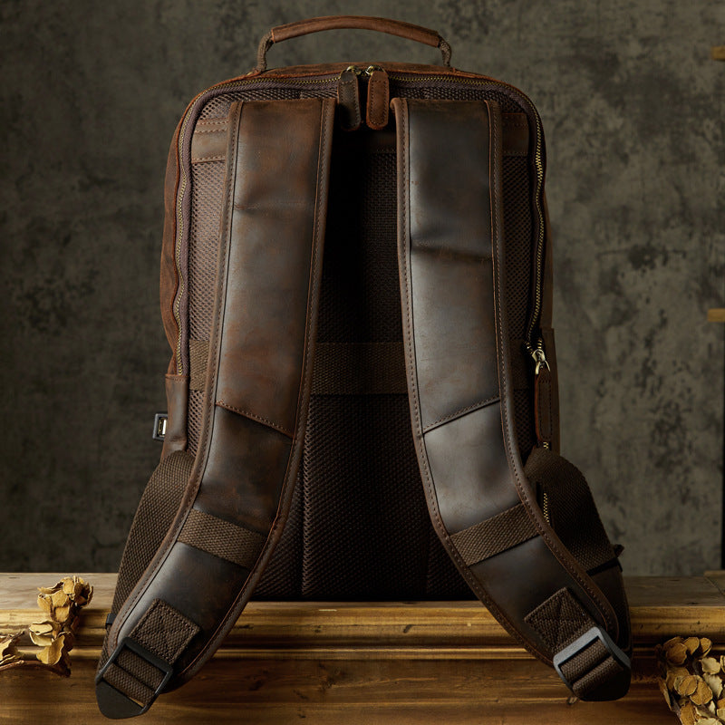 Handmade Retro Crazy Horse Leather Backpack for Men – Vintage Travel & Laptop Rucksack