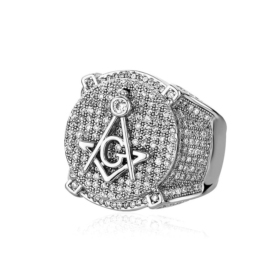 Men’s Retro AG Masonic Letters Ring – Hip Hop Freemason Statement Band