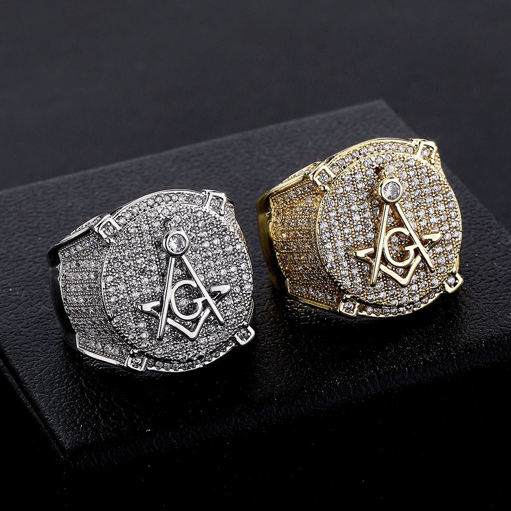 Men’s Retro AG Masonic Letters Ring – Hip Hop Freemason Statement Band
