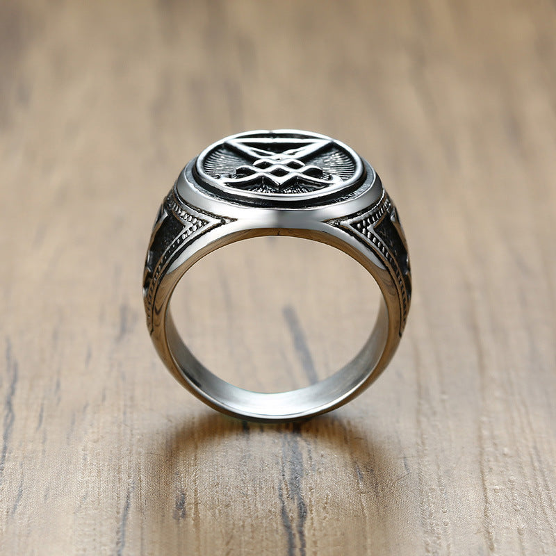 Men’s Stainless Steel Satanic Baphomet Ring Gothic Occult Lucifer Demon Symbol B