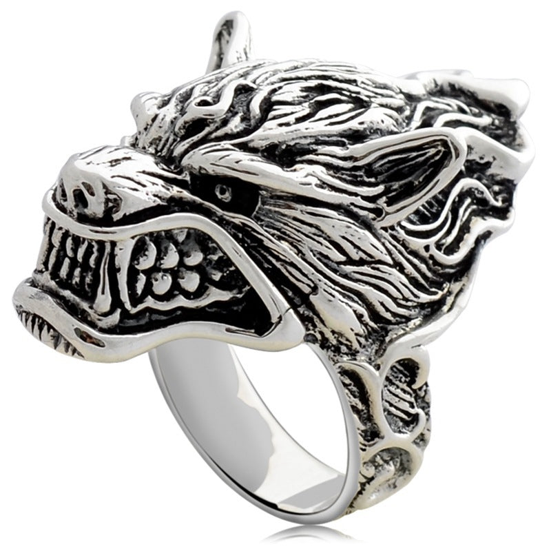 Men’s 925 Silver Wolf Head Ring – Bold Rugged Statement Ring