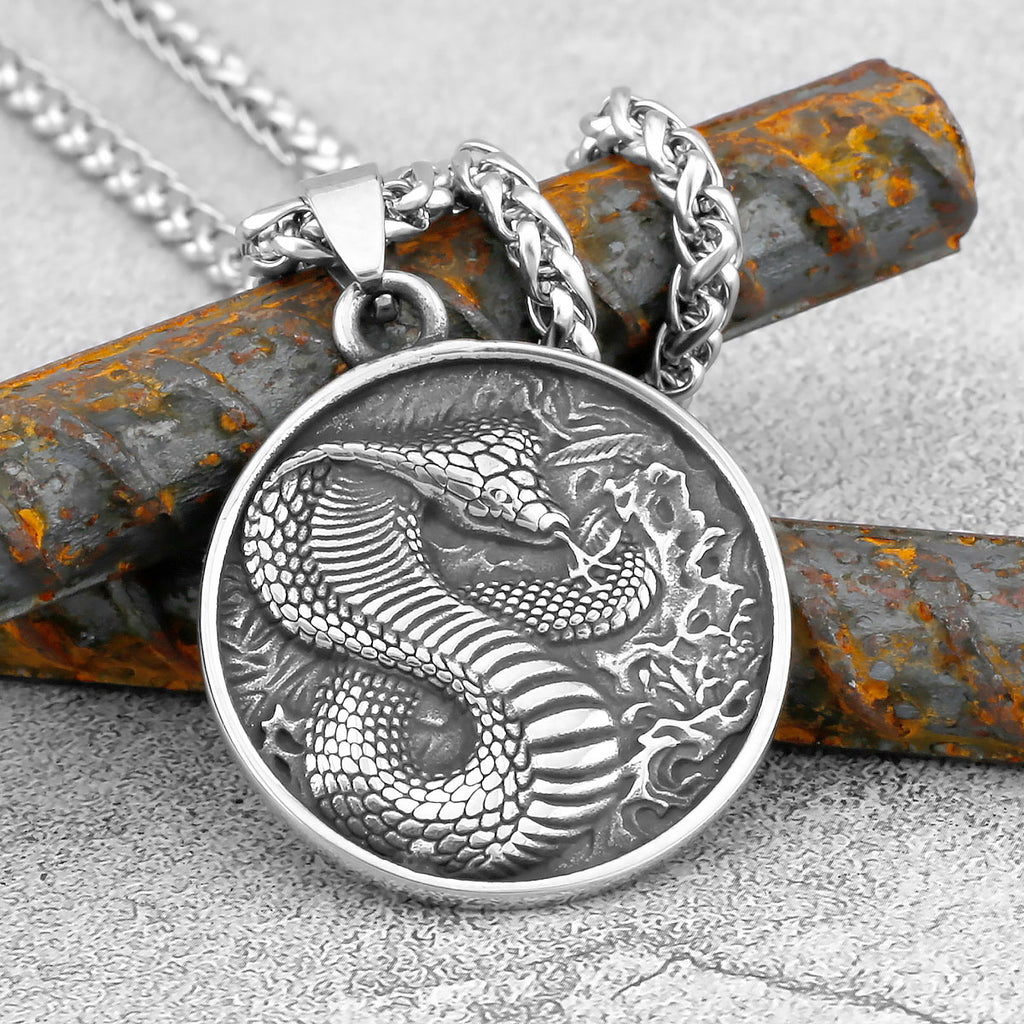 316L Stainless Steel Viking Snake Necklace – Nordic Odin Amulet Pendant