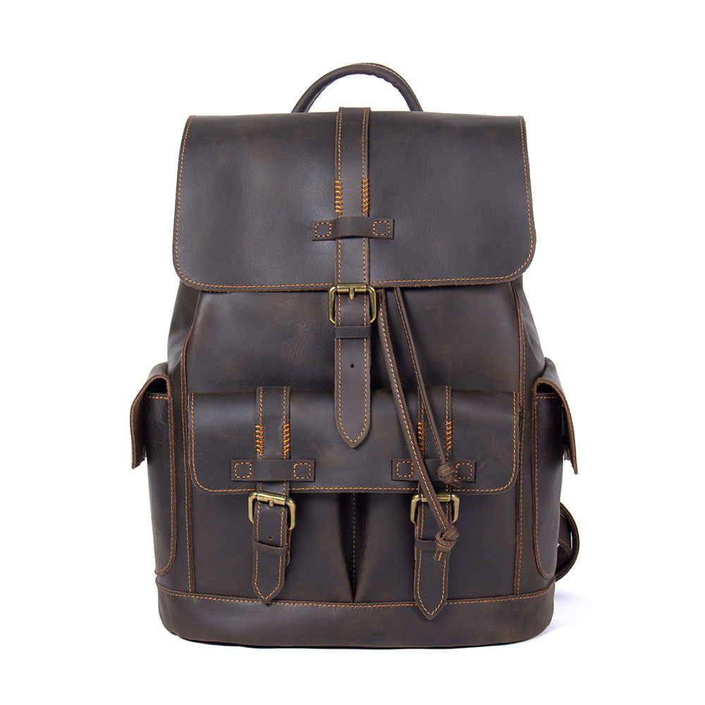 Men’s Vintage Genuine Leather Backpack – Top Grain Cowhide Crazy Horse Travel Bag