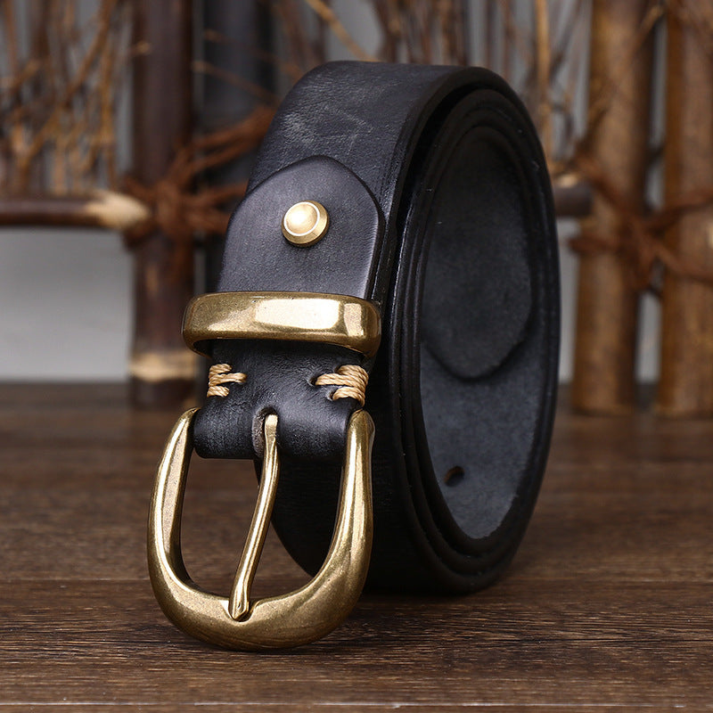 Vintage Distressed Cowhide Leather Belt – Men’s Classic Pin Buckle Be