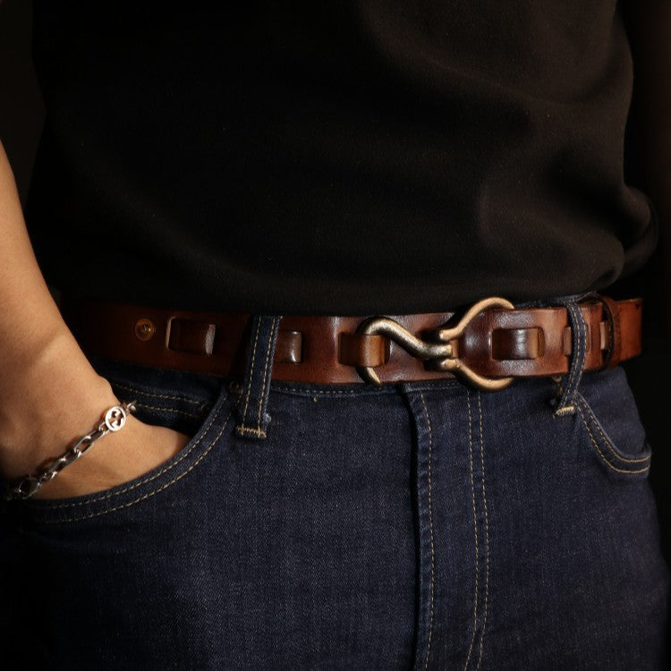 Men’s Handcrafted Woven Hemp Belt – Solid Copper Buckle Vintage Style