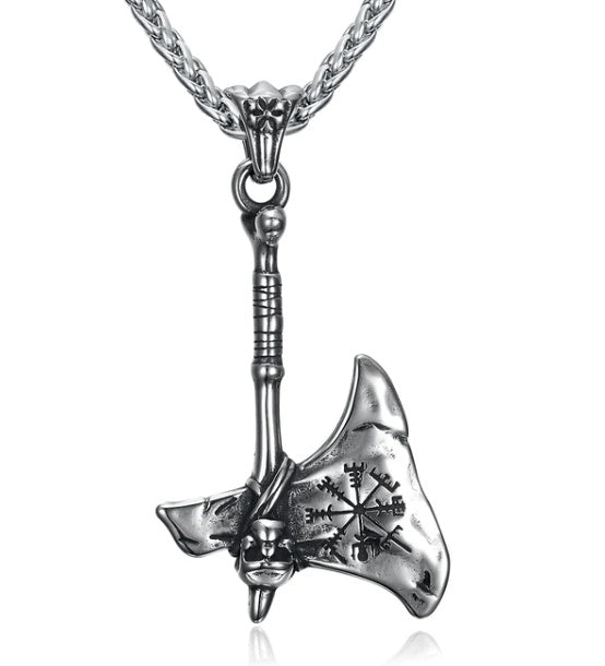 Vintage Nordic Rune Necklace for Men – Stainless Steel Viking Elder Futhark Pendant Amulet