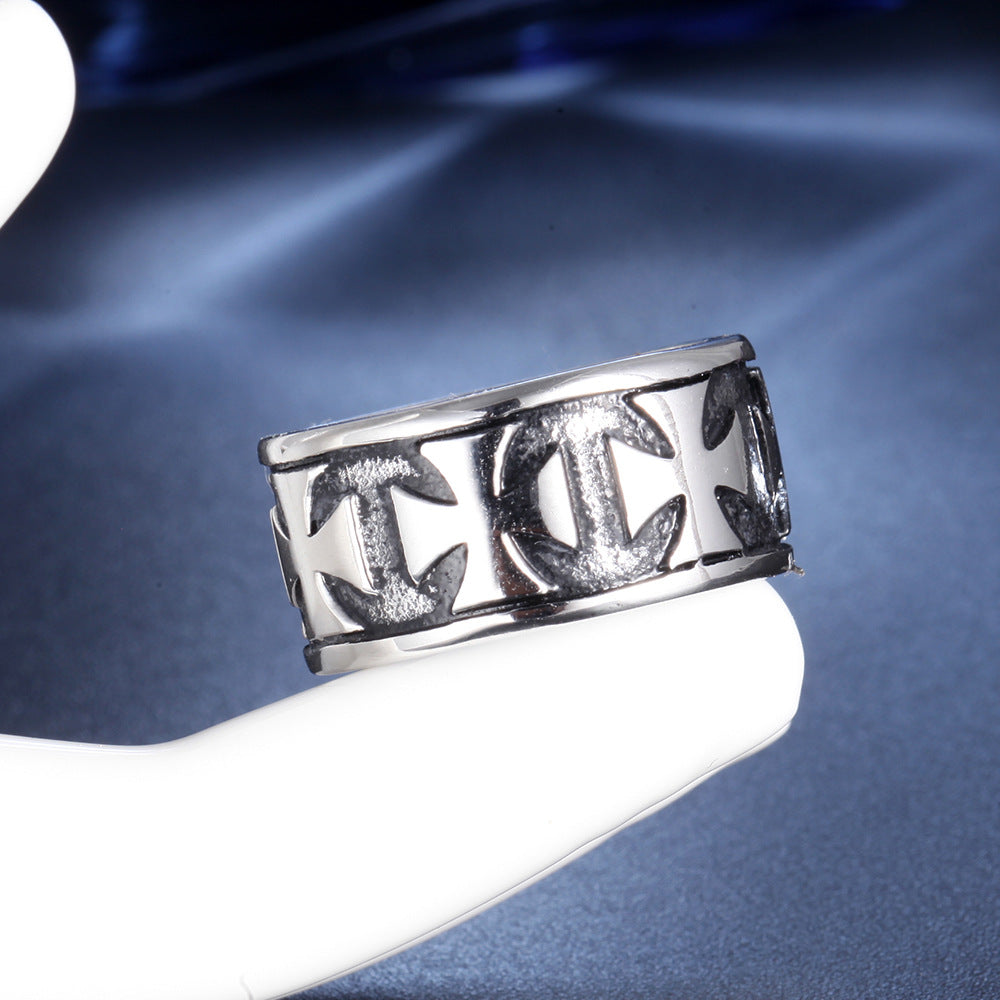 Retro Stainless Steel Iron Cross Ring Band – Vintage Unisex Statement Jewellery
