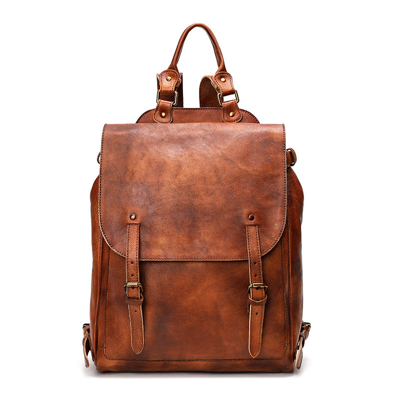 Men’s Vegetable Tanned Cow Leather Backpack – Large Capacity Vintage Laptop Travel Bag
