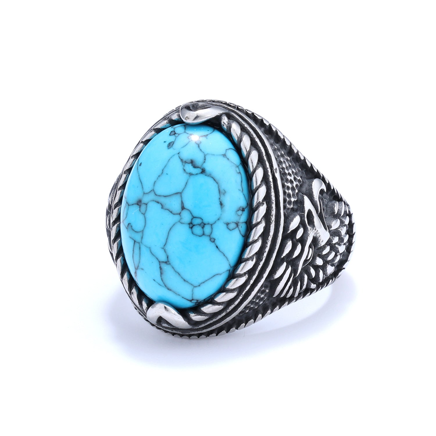Men’s Turquoise Tiger Eye Ring – Stainless Steel Statement Ring