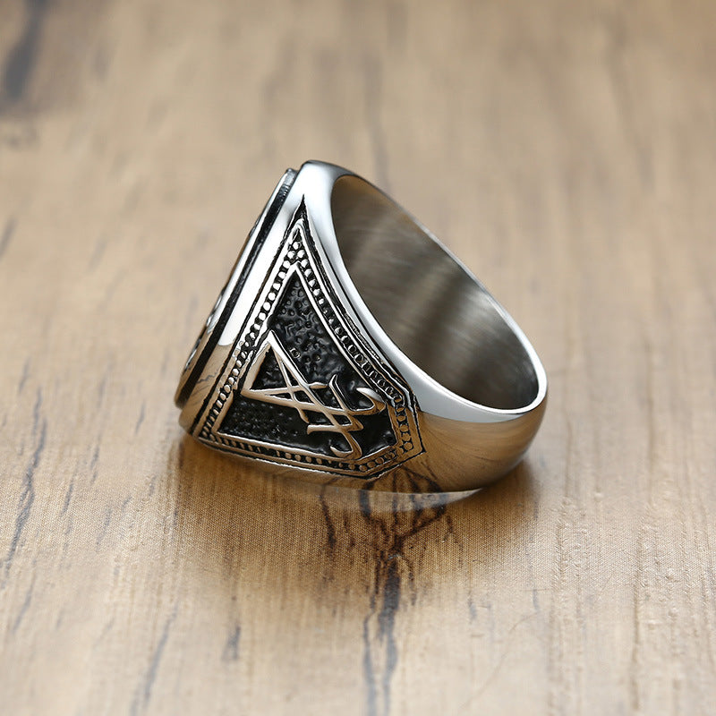 Men’s Stainless Steel Satanic Baphomet Ring Gothic Occult Lucifer Demon Symbol B