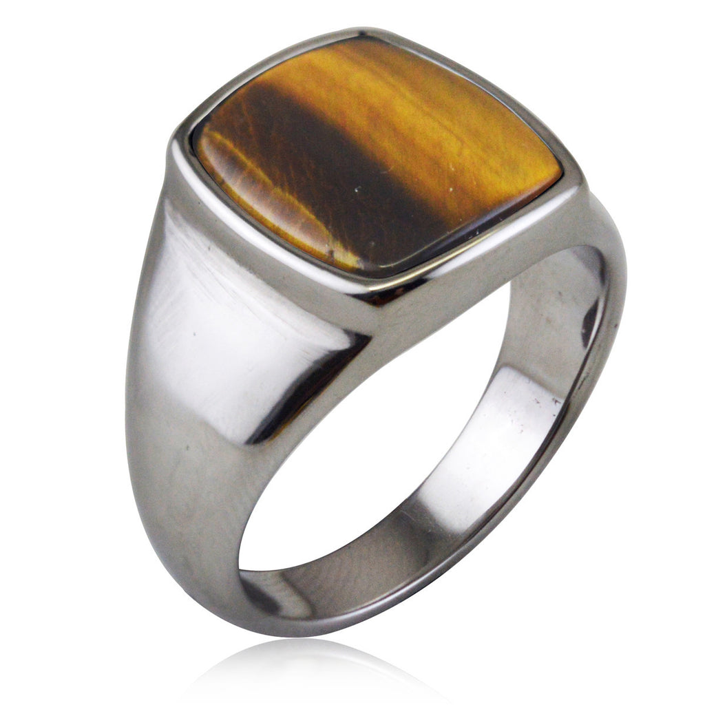 Men’s Tiger Eye Signet Ring – Gold Titanium Steel Stainless Steel Statement Band