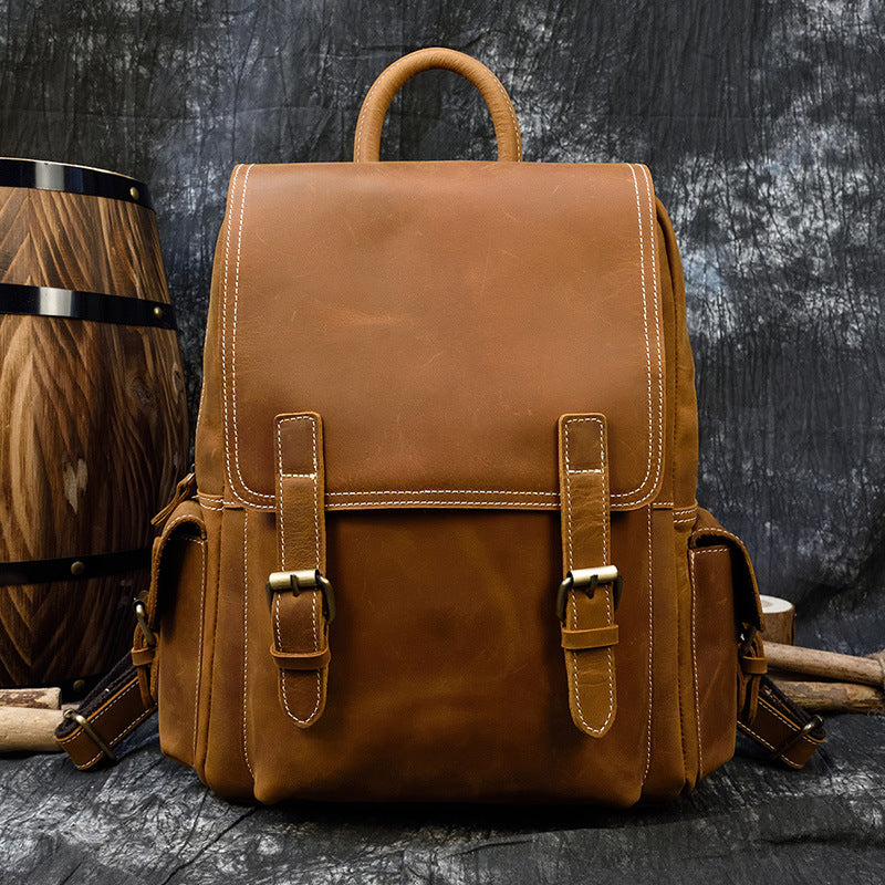 Vintage Genuine Leather Men’s Travel Backpack 15” Laptop Daypack Large Leather Rucksack