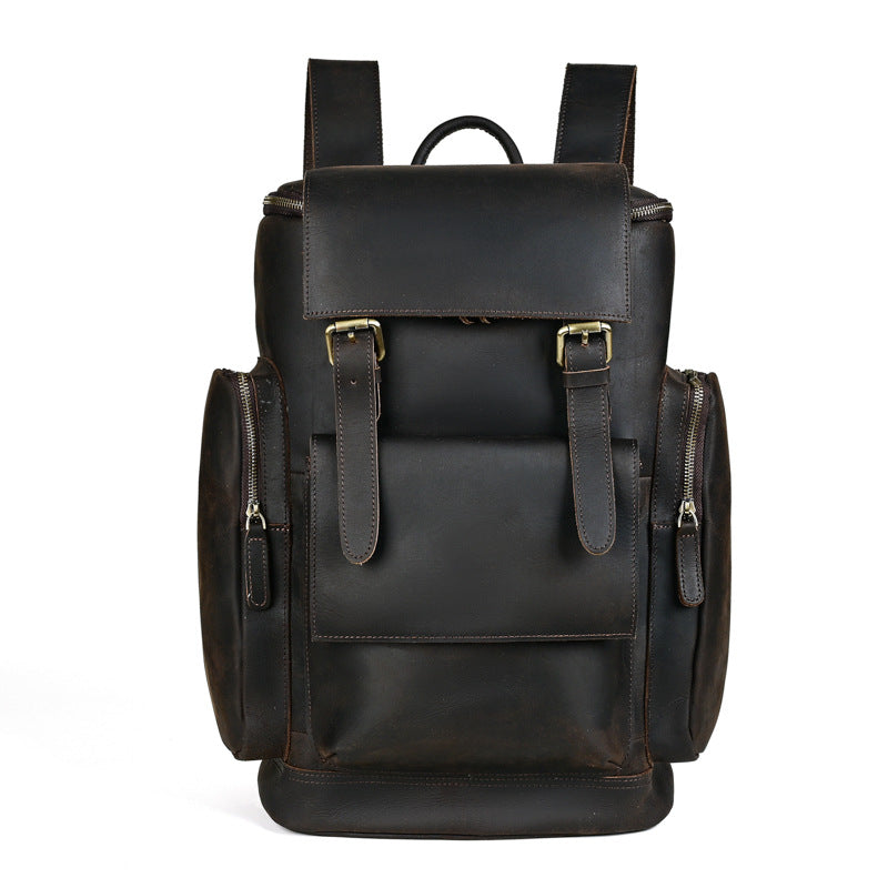Men’s Crazy Horse Leather Backpack – First-Layer Cowhide Vintage Travel Rucksack