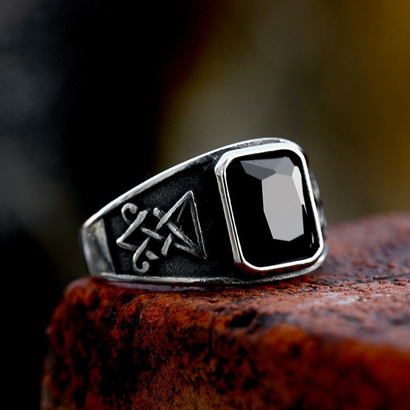 Lucifer Satan Gemstone Ring – Gothic Punk Biker Ring for Men