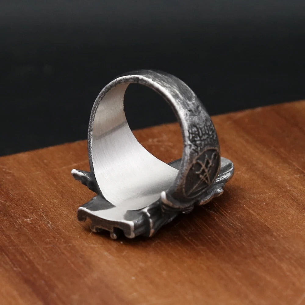 Men's Vintage Gothic Occult Signet Ring – Dark Punk Stainless Steel Statement Band