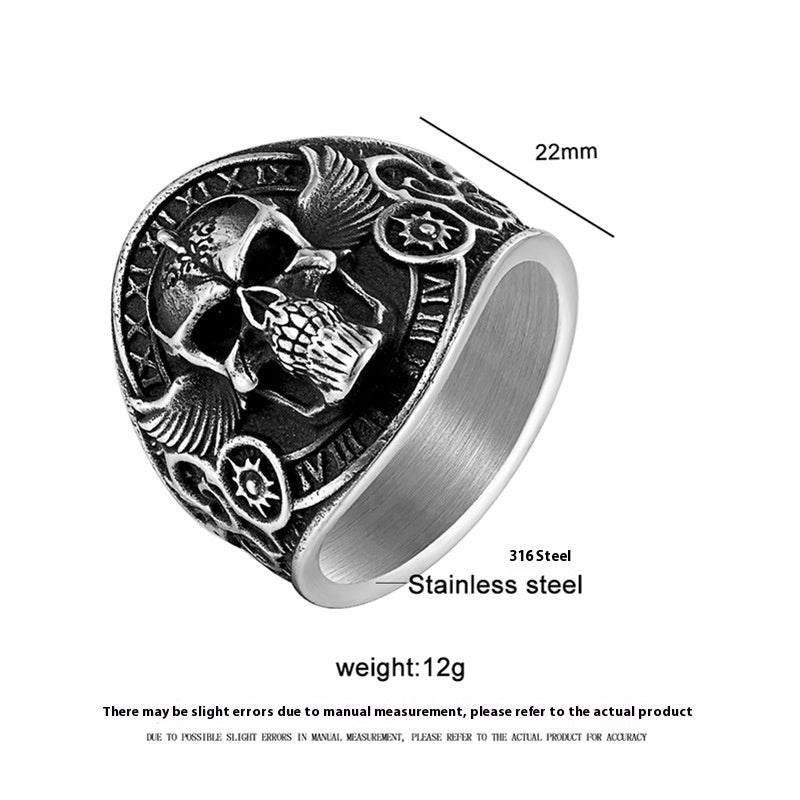Skull Ring For Unisex Featuring Titanium Steel Material In Steel Color With Punk Retro Style