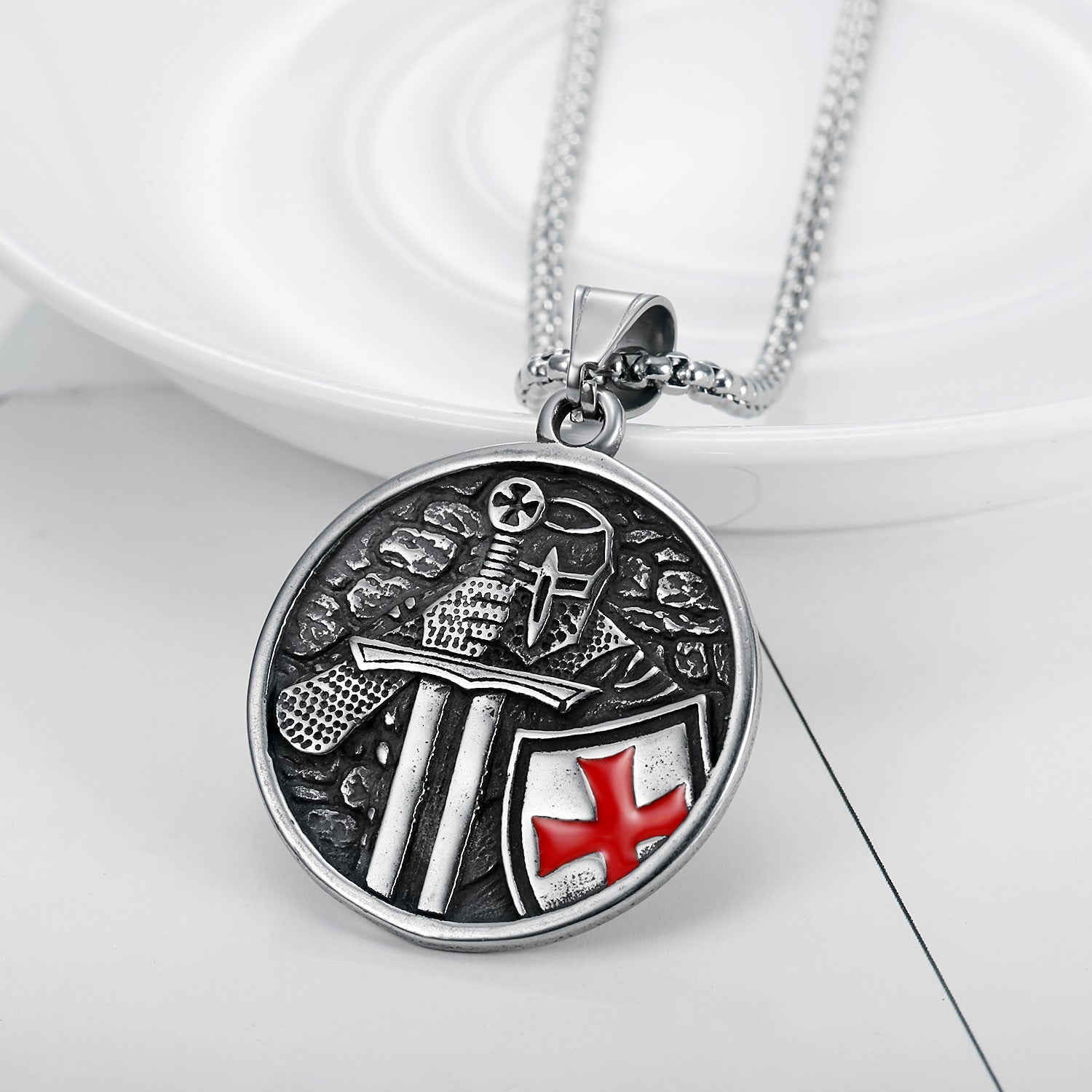 Knights Templar Shield Pendant Necklace – Crusader Cross Gothic Medieval Gift