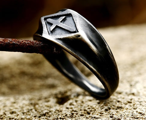 Black Latin Cross Stainless Steel Ring – Gothic Unisex Cross Band