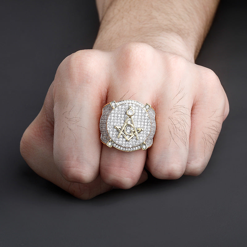 Men’s Retro AG Masonic Letters Ring – Hip Hop Freemason Statement Band