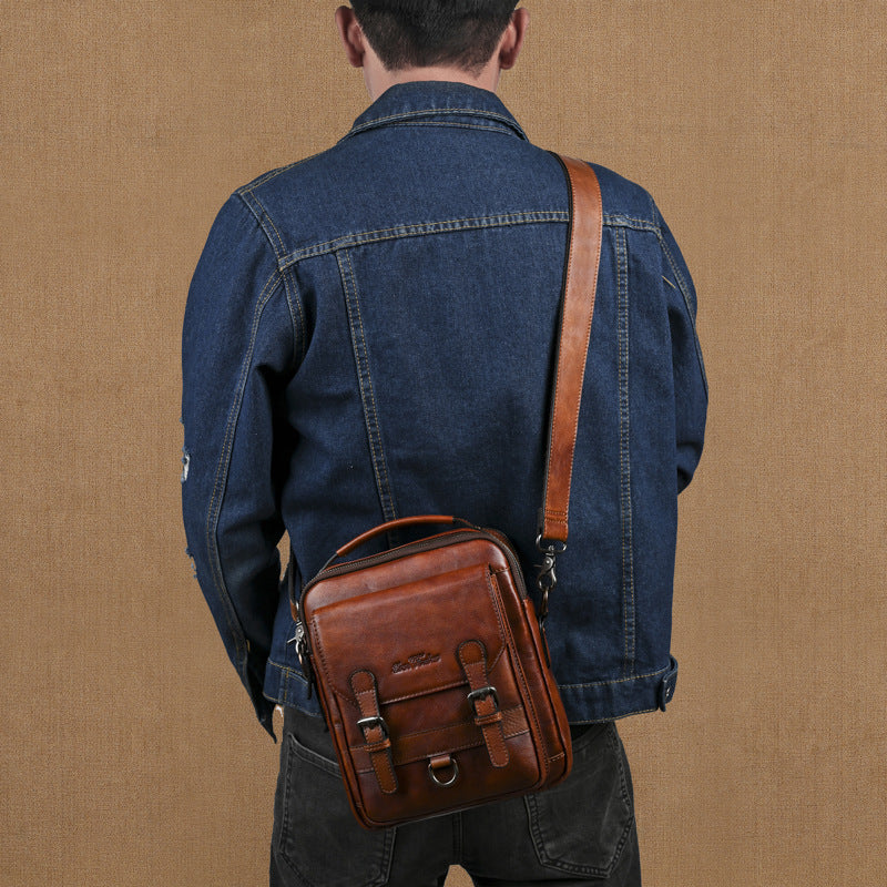 Men’s Genuine Leather Crossbody Bag – Retro Hand-Rubbed Top-Grain Cowhide Shoulder Bag