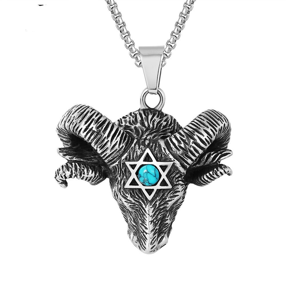 Men’s Vintage Satanic Five Star Sheep Head Pendant Necklace – Titanium Steel Gothic Jewellery