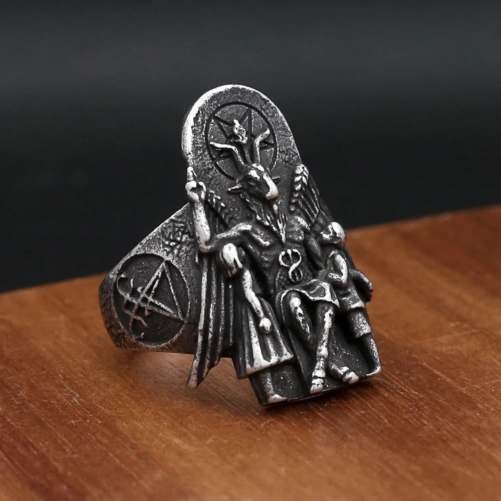 Men's Vintage Gothic Occult Signet Ring – Dark Punk Stainless Steel Statement Band