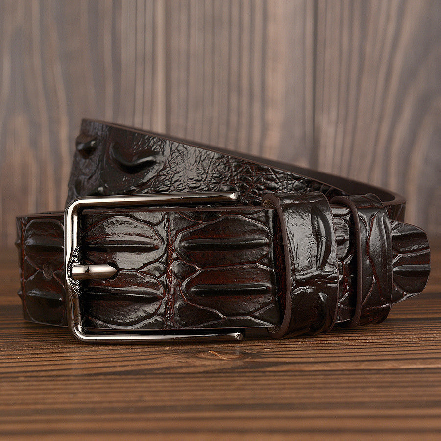 Men’s Handmade Cowhide Leather Belt – Retro Double-Prong Brass Buckle