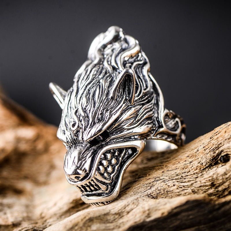 Men’s 925 Silver Wolf Head Ring – Bold Rugged Statement Ring