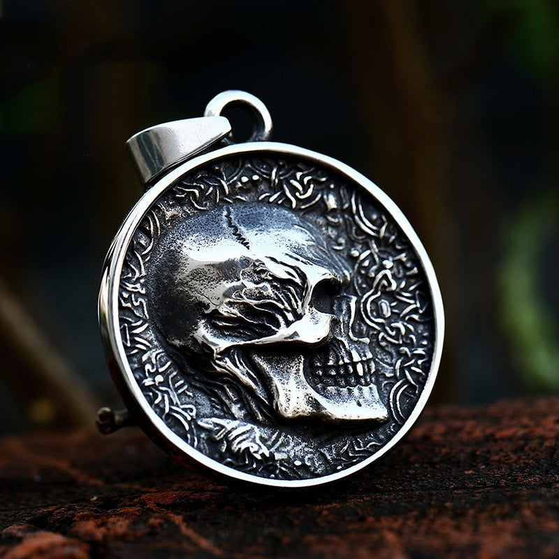 Hip-hop Punk Stainless Steel 2 Side Skull for Women Men Rock Cool Domineering Skeleton Pendant Necklace Boyfriend Jewelry