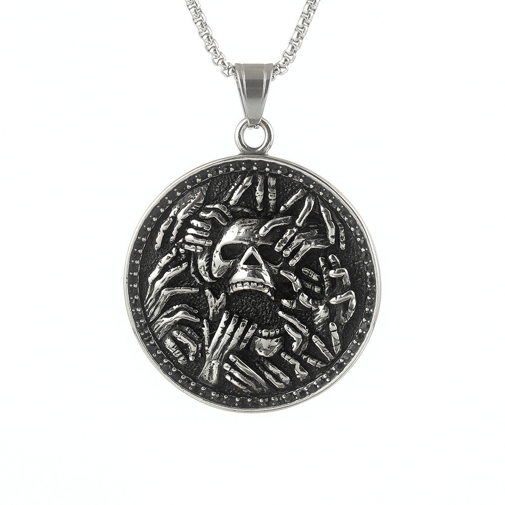 Punk Stainless Steel Skull Ghost Hand Pendant Necklace – Gothic Rock Jewellery