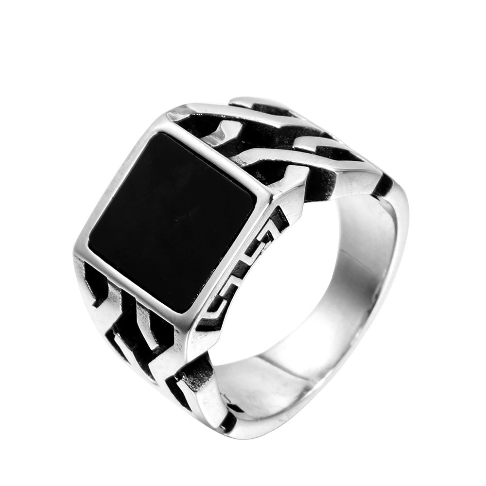 Men’s Black Epoxy Titanium Steel Punk Ring – Gothic Biker Statement Band